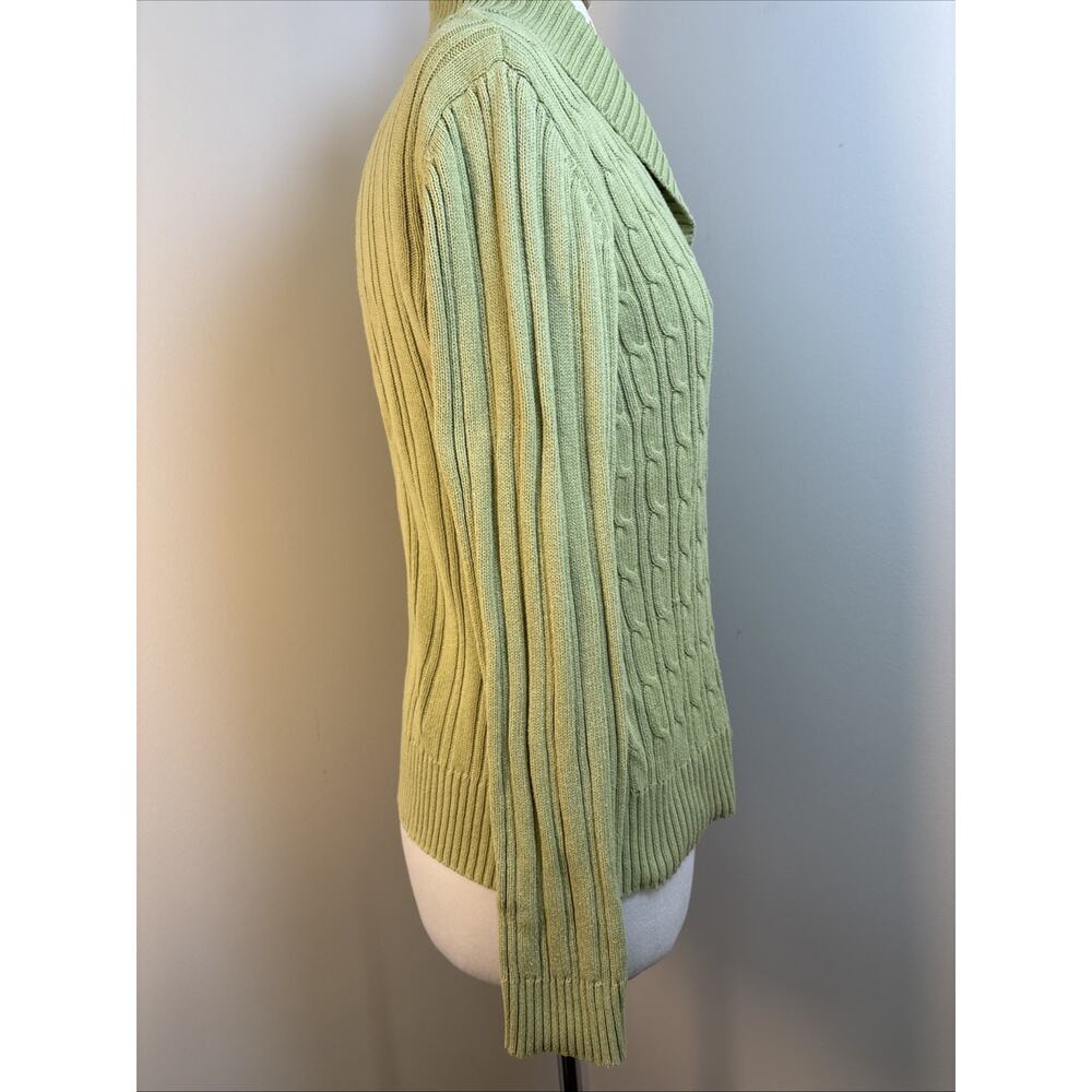 Liz Claiborne Cable Knit 100% Cotton Sweater Sage M Butter Mom Shawl Collar - Picture 4 of 12